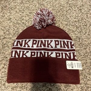 PINK Burgundy beanie with pom on top